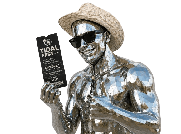 Personagem Tidal segurando ingresso